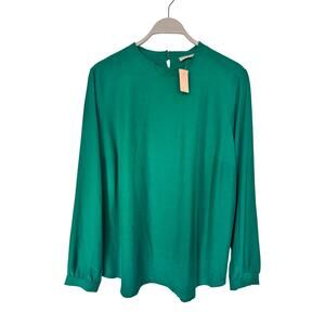 NWT‎ Loft Women's Long Sleeve Blouse Top Preppy Minimalist Office Green Size 16